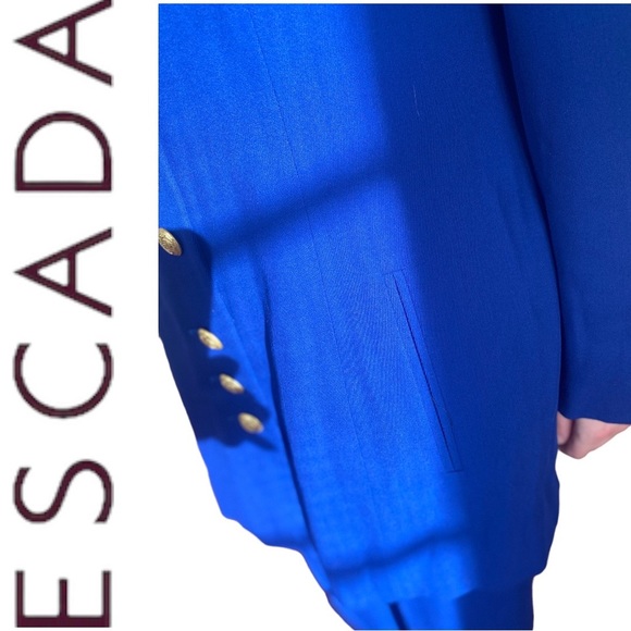 Vintage Escada blue Gitane Pant Suit with 
Blazer Size 38 German - Picture 3 of 13